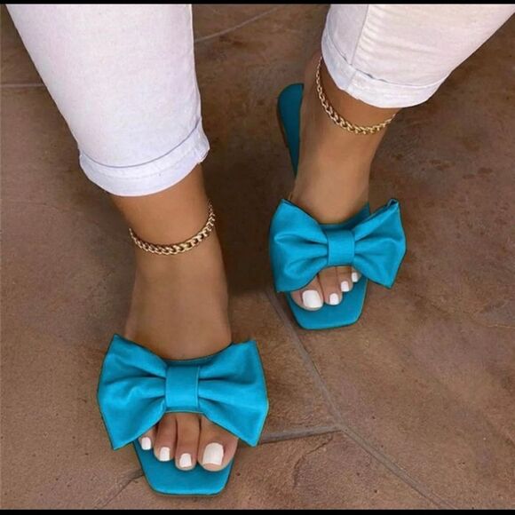 Blue Bow Slide Sandals - Picture 1 of 3